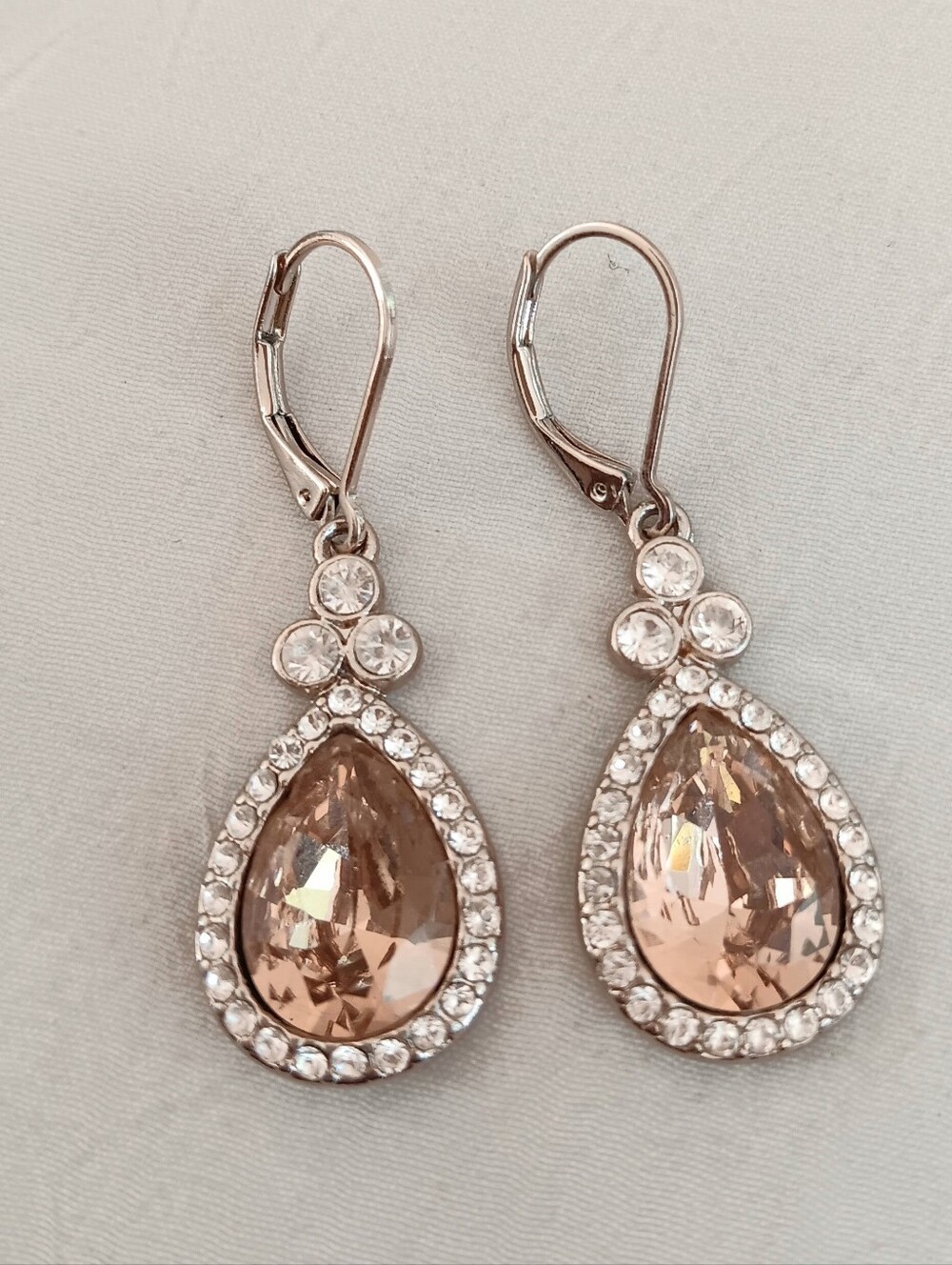 Rose Gold Teardrop Crystal Dangle Earrings with Halo Accents